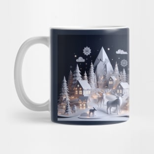 Delightful Paper Art Style Winter Wildlife Scene Mug